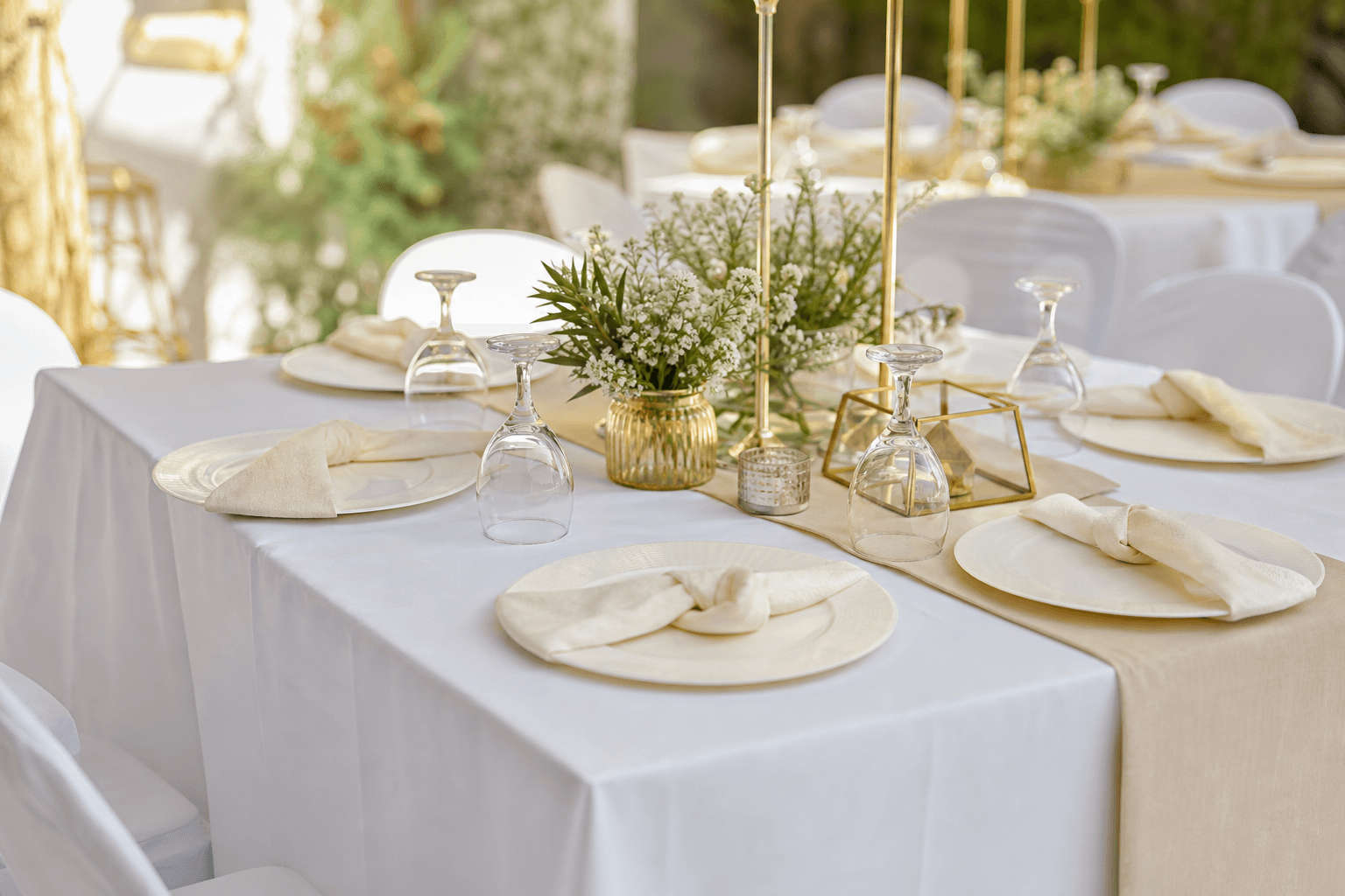 Warm indoor celebration tables and chairs ready for guests